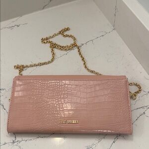 Steve Madden Blush Pink Croc-Embossed Chain Shoulder Clutch